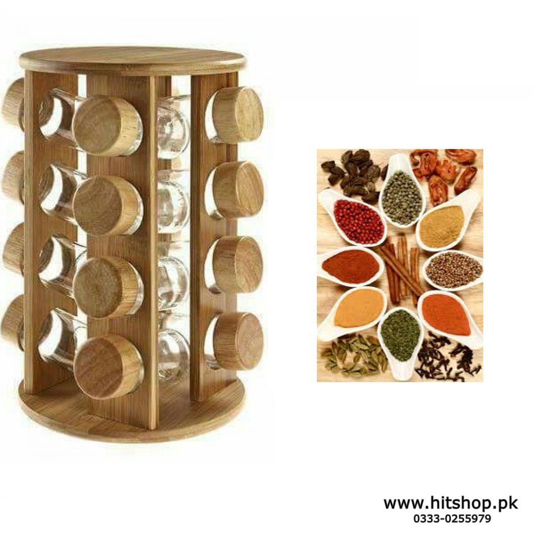Wooden Jars Spice Organized Set of 16 Spice Jars with Bamboo Lids